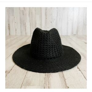 Anthropologie Women's Black Knit Fedora Hat Breathable Sweater Knit One Size